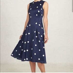 SOODEE Navy Linen Polka Dots Waist Wrap Around Dress Size Medium